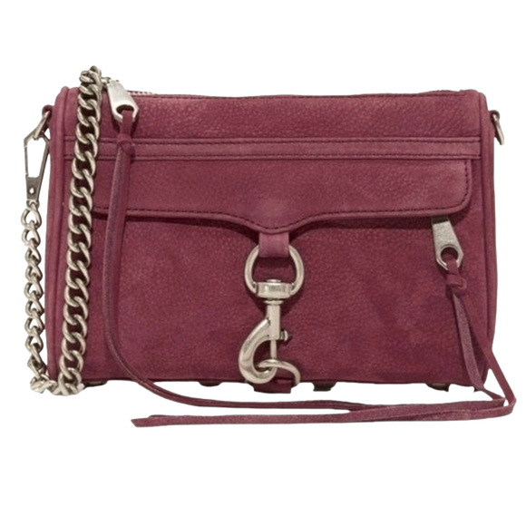 REBECCA MINKOFF Mini Mac suede nubuck leather crossbody bag purse in dark mauve - Picture 1 of 11